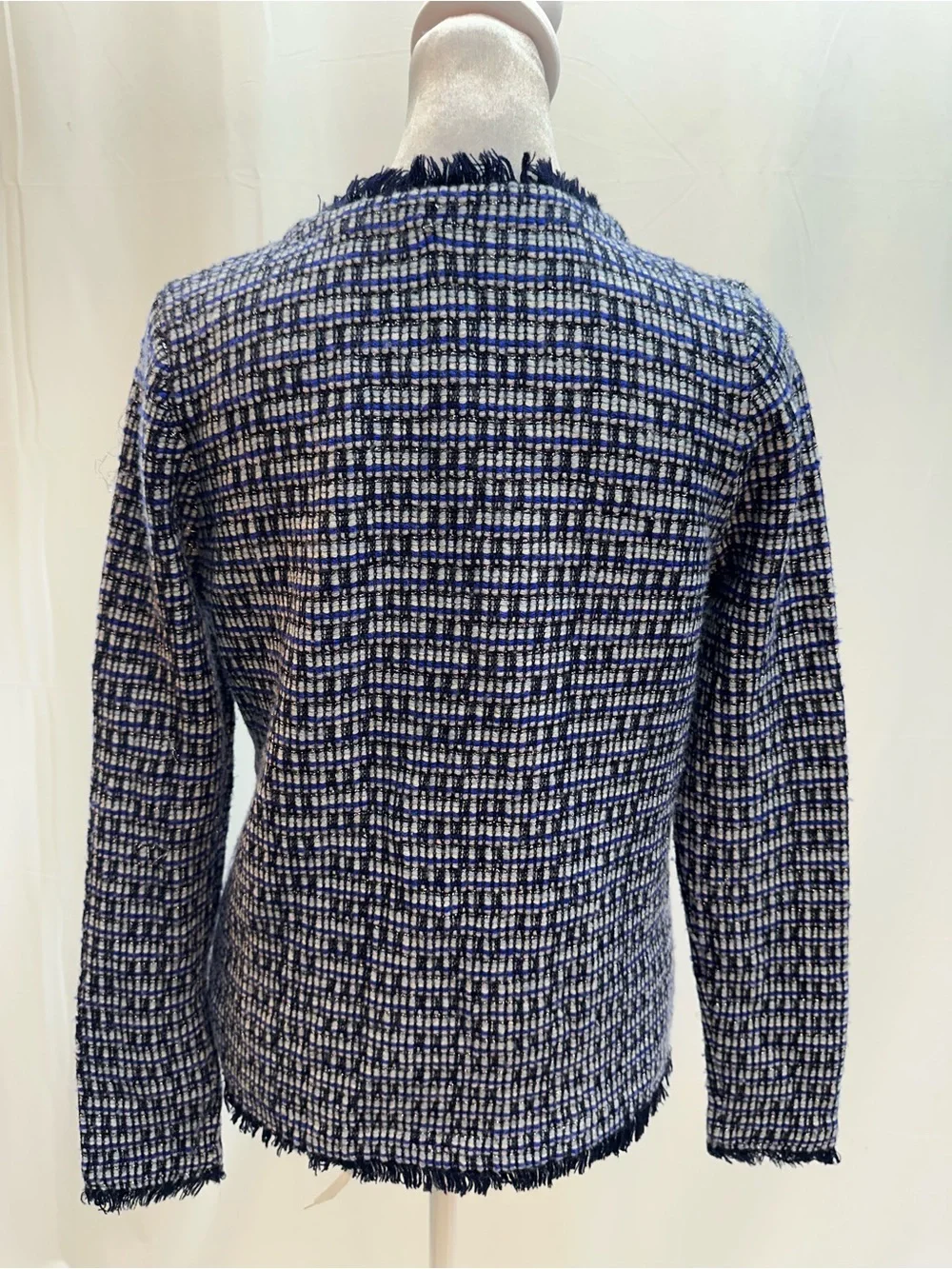 J. Crew Navy and White Tweed Fringe-Trim Jacket XS